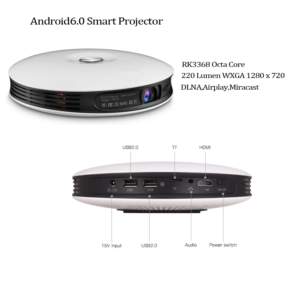 2 г 32 г Rockchip rk3368 Octa core Android 6.0 DLP проектор ТВ Box 3D HD Портативный LED Video 1080 P дома Театр привело мини Projektor