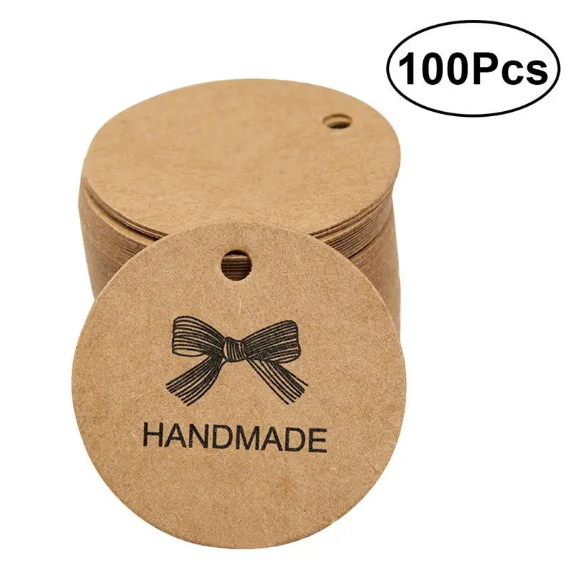 

100pcs Handmade Kraft Paper Hang Tags Round Tags Wedding Hang Tags Craft Gift Tags