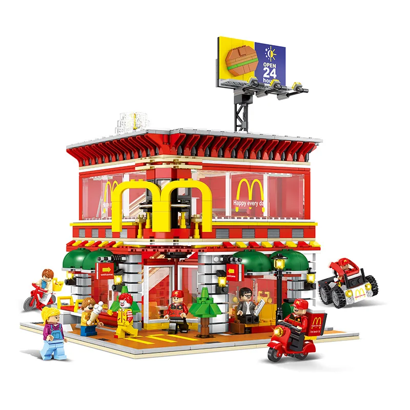 

LED MacRestaurant Compatible With Legoing Creator Street View Model Building Blocks Boys Birthday Gift Toys For Children