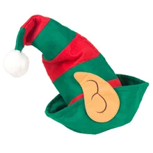 Нетканая Рождественская шляпа эльфа в красную и зеленую полоску с белым помпоном и эльфийские уши универсальный размер рождественские шапки Рождественская шляпа