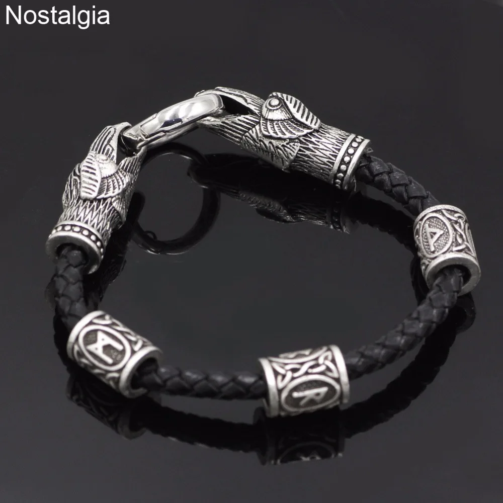 

Nostalgia Odins Raven Leather Viking Bracelet Accesorios Vikingos Scandinavian Runic Personalized Rune Bead Custom Norse Jewelry