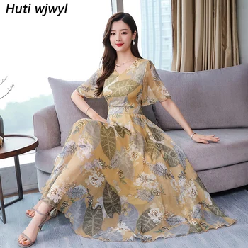 

2019 Vintage 3XL Plus Size Print Beach Dresses Summer New Floral Chiffon Boho Maxi Sundress Women Bodycon Elegant Party Vestidos