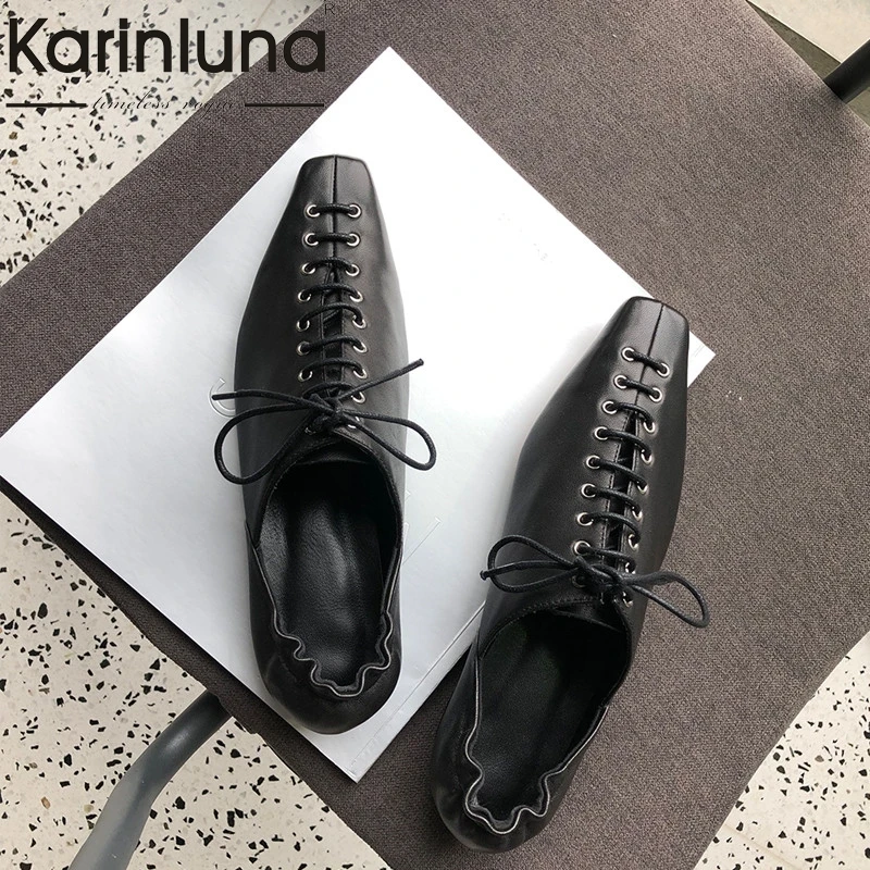

Karinluna Fashion Large Size 34-40 Lace Up Square Toe Women Pumps Woman Shoes Elegant Chunky Heels Shoes Woman Pumps
