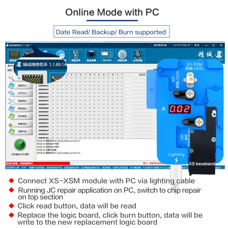 JC PRO1000S логический Baseband чип EEPROM без удаления Чтение Запись ожога программатор для iPhone XR XS XSMAX X 8 P 8 7 P 7 6SP 6 S 6 P 6