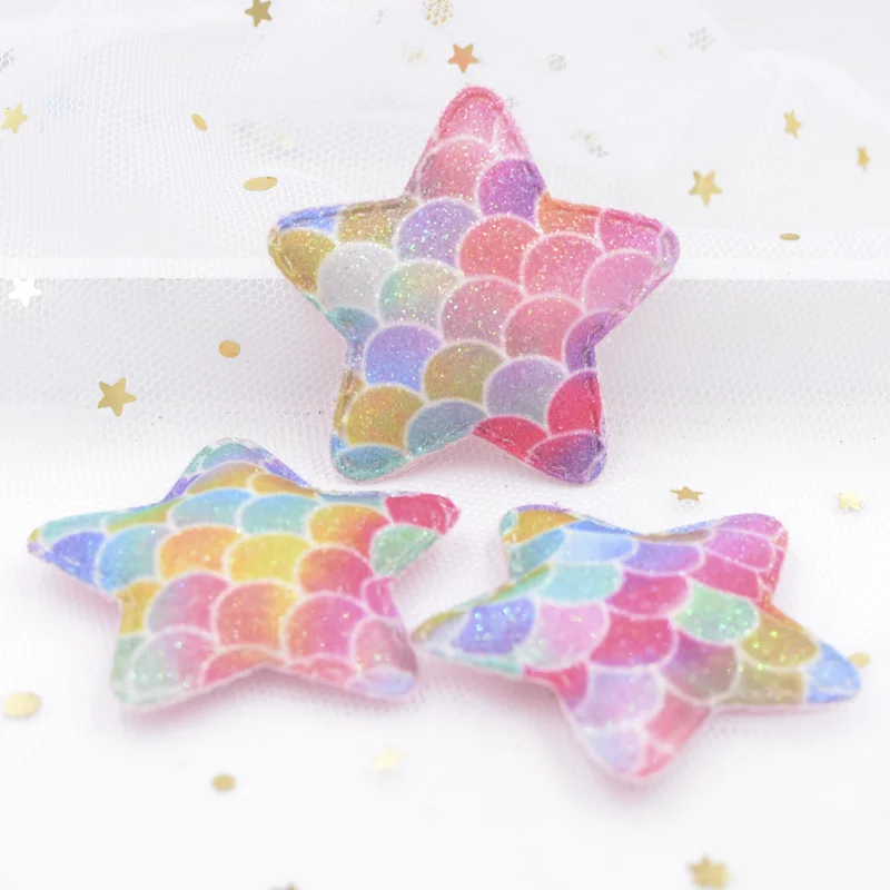 

48mm Shiny Mermaid Scale Rainbow Gradient Fabric Pads Patches Star Appliques for DIY Craft, Clothes Sewing, Diary Book Decor S23