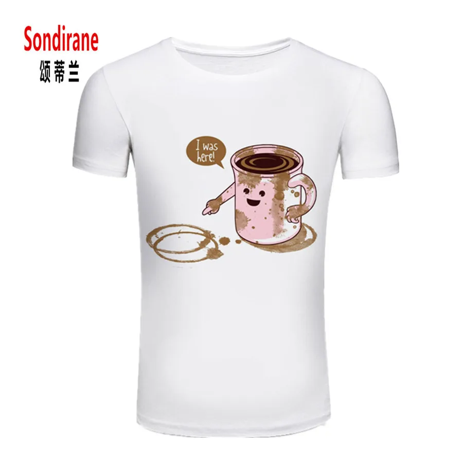 Sondirane Novo Verão Coreano Casual T-shirt de Impressão Pequeno Fresco Arte Maré Criativa Copo Padrão T-shirt de Algodão Casual Tops de Manga Curta