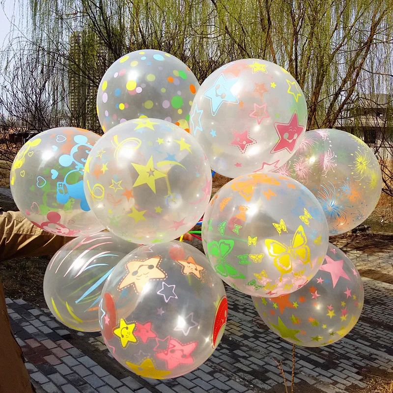 

12 inch 2.8g Transparent printing mixed color balloon 20pcs.40pcs 50pcs 60pcs 100p round latex balloon happy birthday decoration
