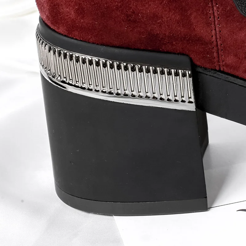 BELISS 2018 fashion winter boots women mid calf genuine leather round toe snow boots ladies high heels buckle  (1 (20)