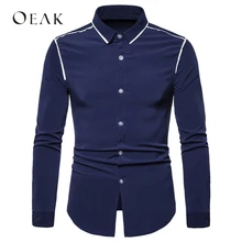 OEAK Формальные рубашки с длинными рукавами для мужчин, тонкие топы, базовая деловая повседневная одежда с отложным воротником, рубашки мужские рубашки