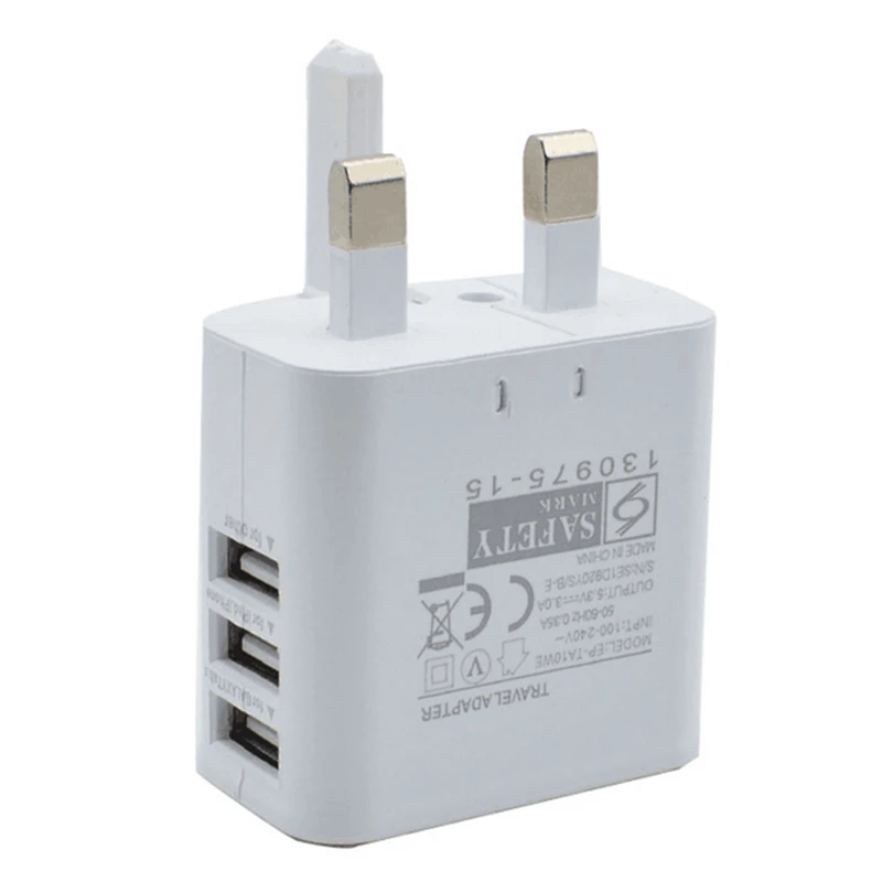 

3-port USB UK Plug Portable Charger Universal Phone Tablet PC Charging Head Travel Charger Adapter White High Quality J25