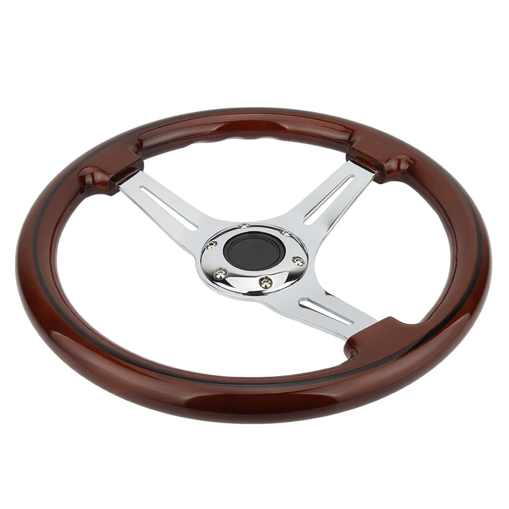 Universal 350mm Brown Wood Grain Steering Wheel,14