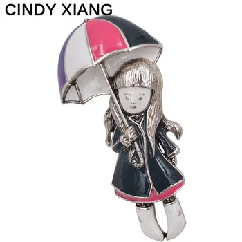 CINDY XIANG Girl Under Umbrella Brooches For Women Enamel Pins New Summer Jewelry Coat Dress Broches Bijouterie Badges Gift