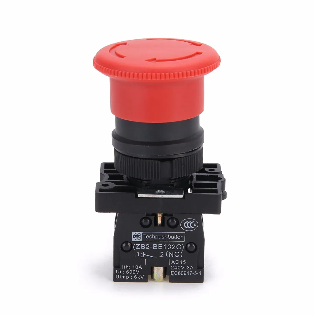 

600V 10A XB2-ES542 Red Mushroom Switch 22mm NC N/C Emergency Stop Push Button Switch For Automatic Control Electric Circuits
