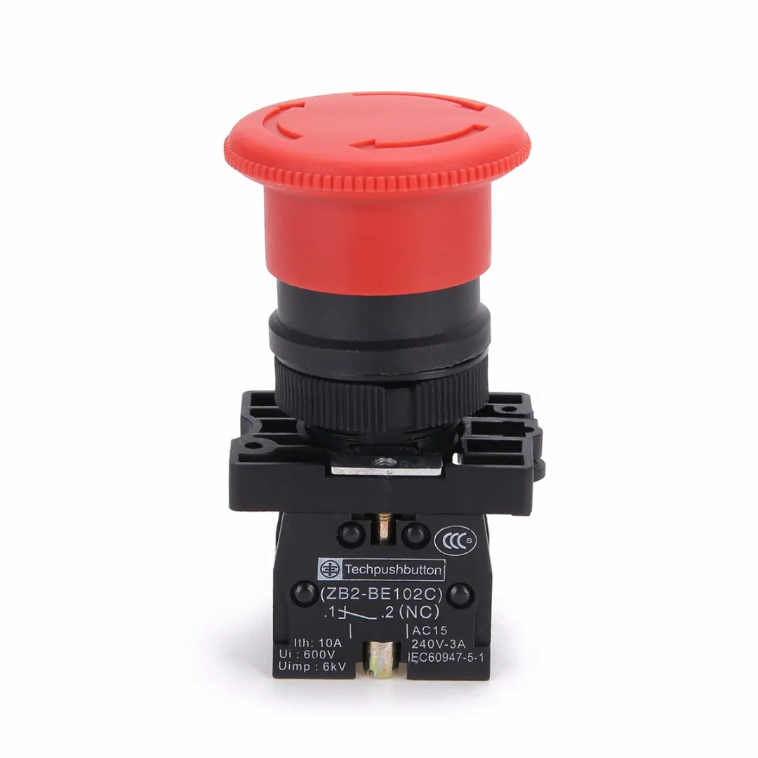 600V 10A XB2-ES542 Red Mushroom Switch 22mm NC N/C Emergency Stop Push Button Switch For Automatic Control Electric Circuits 600V 10A XB2-ES542 Red Mushroom Switch 22mm NC N/C Emergency Stop Push Button Switch For Automatic Control Electric Circuits
