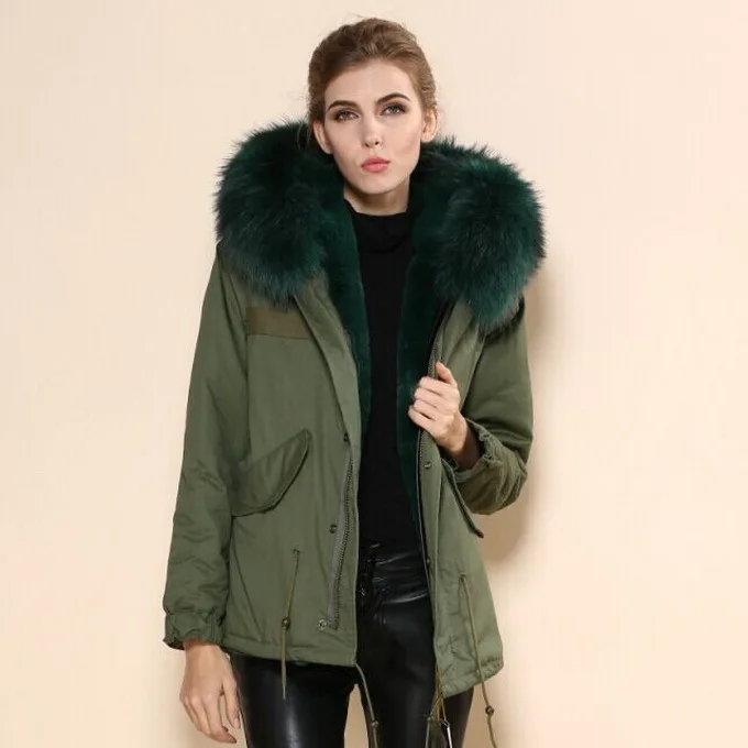 Великобритания популярные женские пальто с искусственным мехом Зимняя парка от прямого завода из Гуанчжоу - Цвет: Dark green
