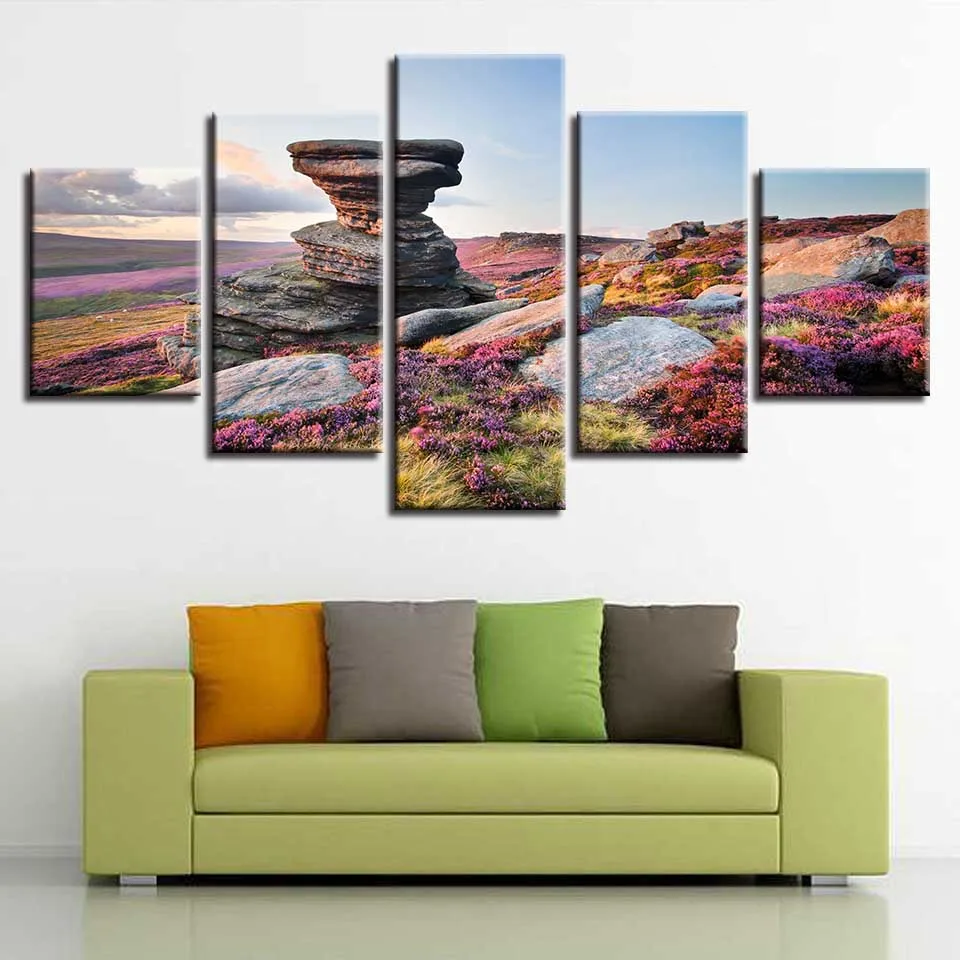 

Modern Wall Art Natural Landscape Pictures HD Printing Decor 5 Pieces Stone Mountain Canvas Paintings Framework Posters Modular