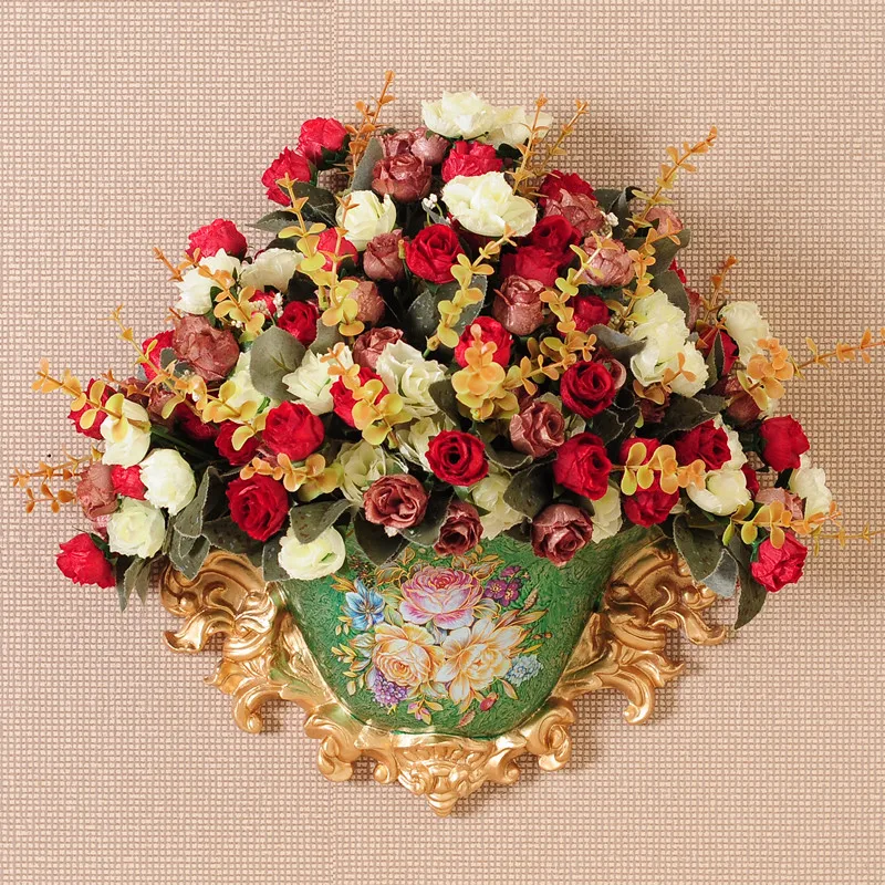

European Retro Wall Hanging Resin Vase Decoration Crafts Home Corridor Fake Flower Pot Living Room 3D Stereo Wall Sticker Decor