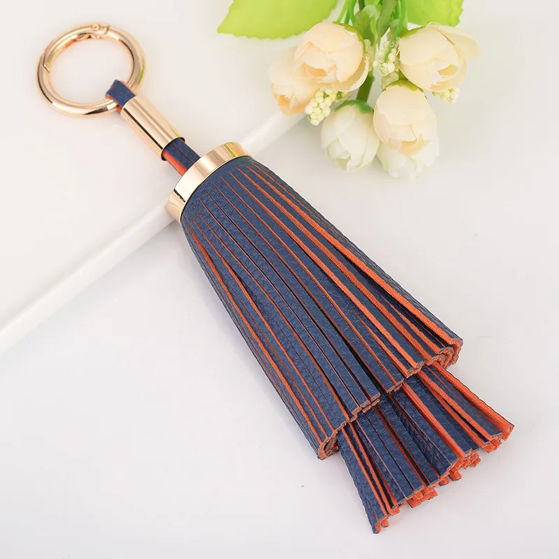 Fashion Two layer Leather Tassel Keychain Keyring Women Car Bag Handbag