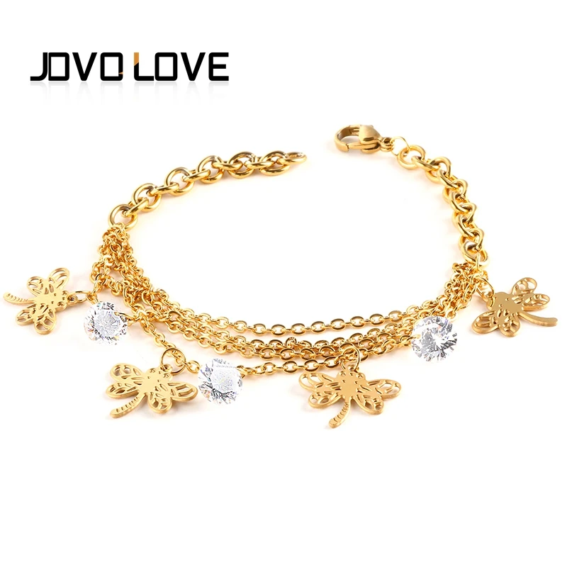

Adjustable Link & Chain Bracelets CZ Paved Gold Color Stainless Steel Butterfly Charm Bracelets for Women Female Gifts