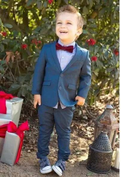 

Navy Blue Boys Tuxedo (Coat+Pants+Tie+Shirt) 4 Pieces Custom Made Smoking Casamento Evening Tuxedo Suit Boy clothing