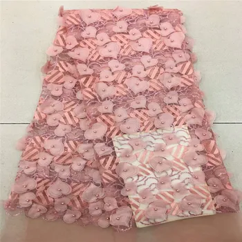 

New African cord Lace Fabric pink High Quality French Tulle Lace Fabric For Wedding Dress Selling 2018 Nigerian Lace FR72-1