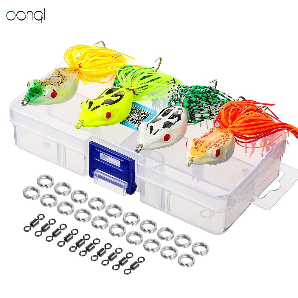 

DONQL 4pcs/Set 10g Fishing Lure Frog soft Silicone Artificial Bait Topwater Fishing Frog Kit Double Hooks Fish Lures Tackle