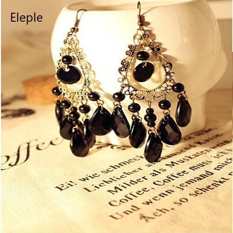 

Eleple Classic Bohemia Tassel Earrings for Women Water Drop Black Crystal Nightclub Earring Girl Accessories Wholesale B6009