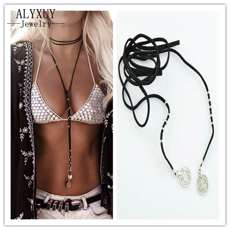 

wholesale Fashion jewelry black terciopelo leather coin pendant DIY necklace N1922