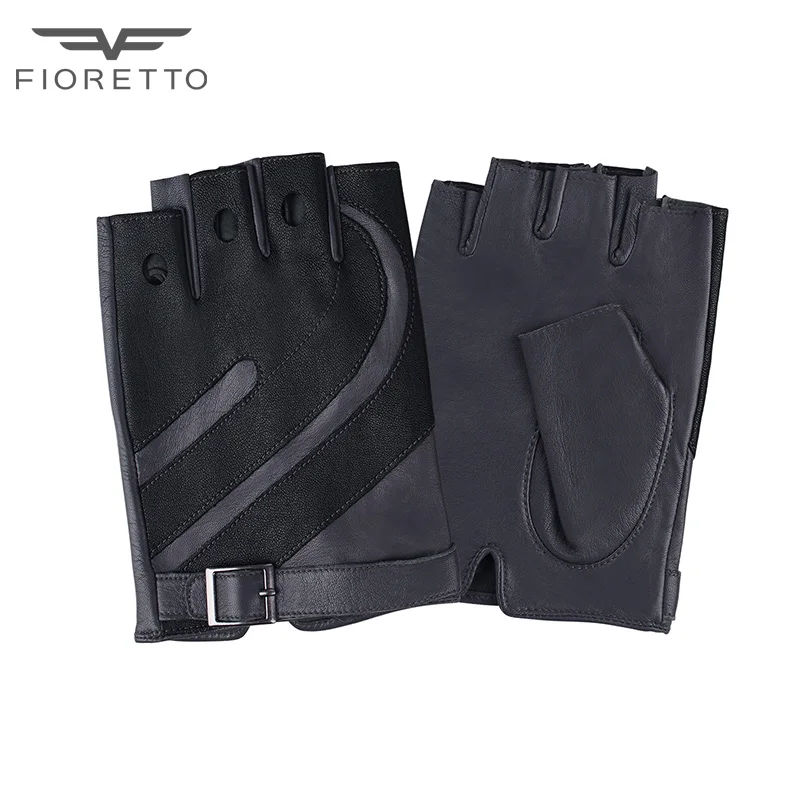 Unlined Half Finger Driving Gloves FIORETTO Mens Leather Fingerless Gloves