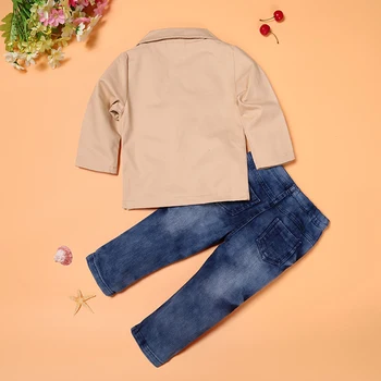 3PCS fall Children Gentleman suits coat+white Long Sleeve T-shirt+jeans clothing set for 3 4 5 6 7 8 years kid boys outfits 4