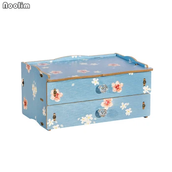 

NOOLIM Wooden Double Drawer Storage Box Cosmetic Jewelry Storage Box Makeup Storage Box Container Office Desktop Organizer