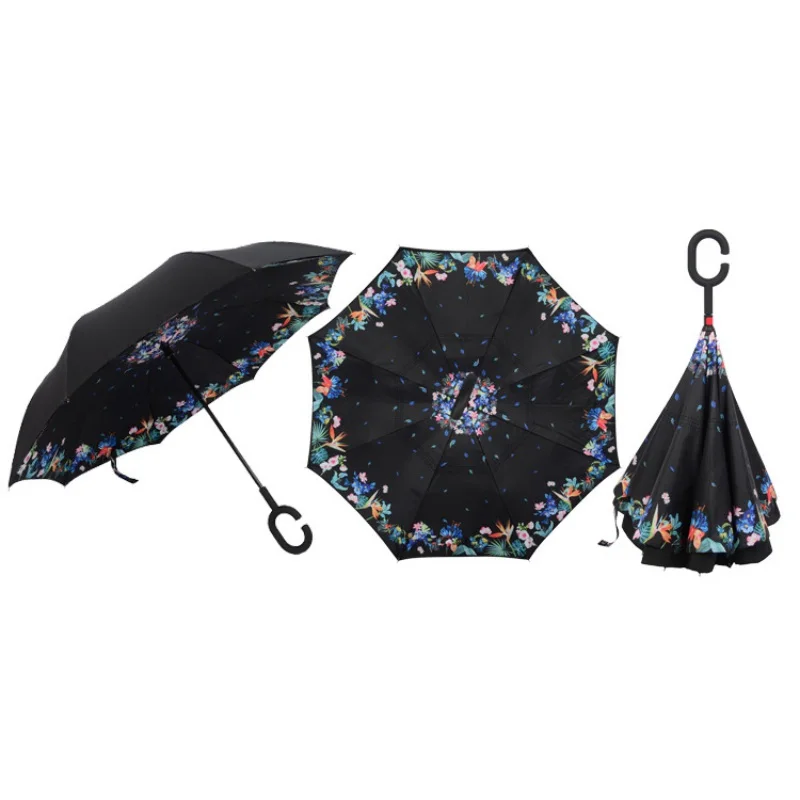 Прямая Обратный складной двуслойный перевернутый Зонт защита от дождя C-Hook форма руки Parapluie ветрозащитный Paraguas - Цвет: 7