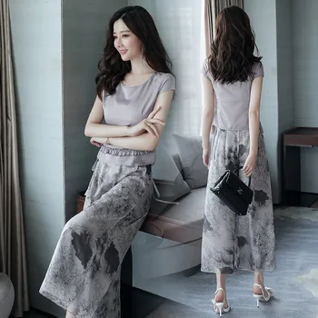 

Floral Print Sleeveless Women's Summer Suit Retro Women 2 Piece Set Top And Pants Conjunto Feminino Ensemble Femme Deux Pieces