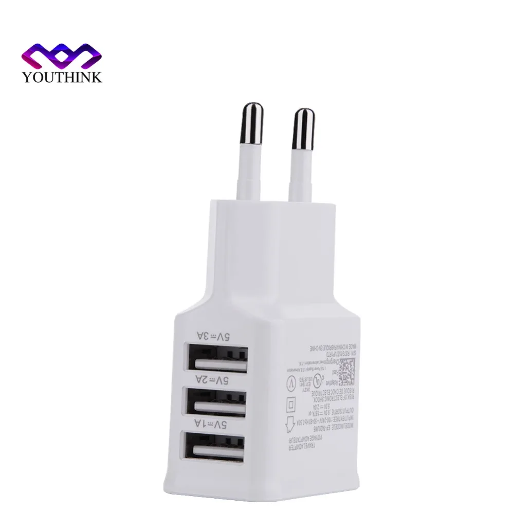 

100-220V 5V 2A Universal Safe Wall Charger 3 USB Fast Charging Ports for iPhone Xiaomi Cellphones Tablets MP3 MP4 EU Plug White
