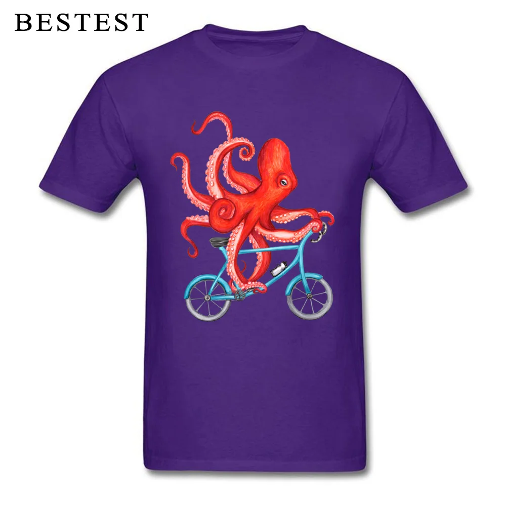 Student T-Shirt Cycling octopus 322 Casual Tops T Shirt 100% Cotton Fabric O-Neck Short Sleeve Custom Tee Shirts ostern Day Cycling octopus 322 purple