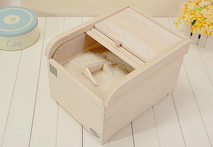 Japanese wooden rice container stocker grain wood finish rice bin