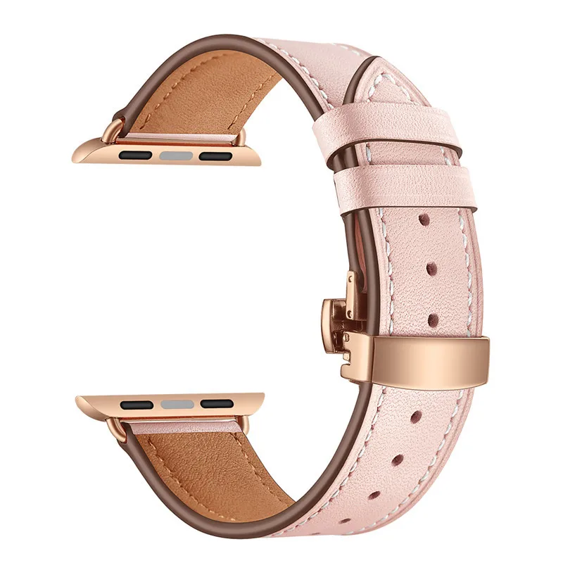 Розовое золото застежка-бабочка кожаный ремешок для наручных часов Apple Watch 38 мм 42 мм для наручных часов iWatch, мода, сменный ремешок для наручных часов, ремешок для часов - Цвет: Pink Gold