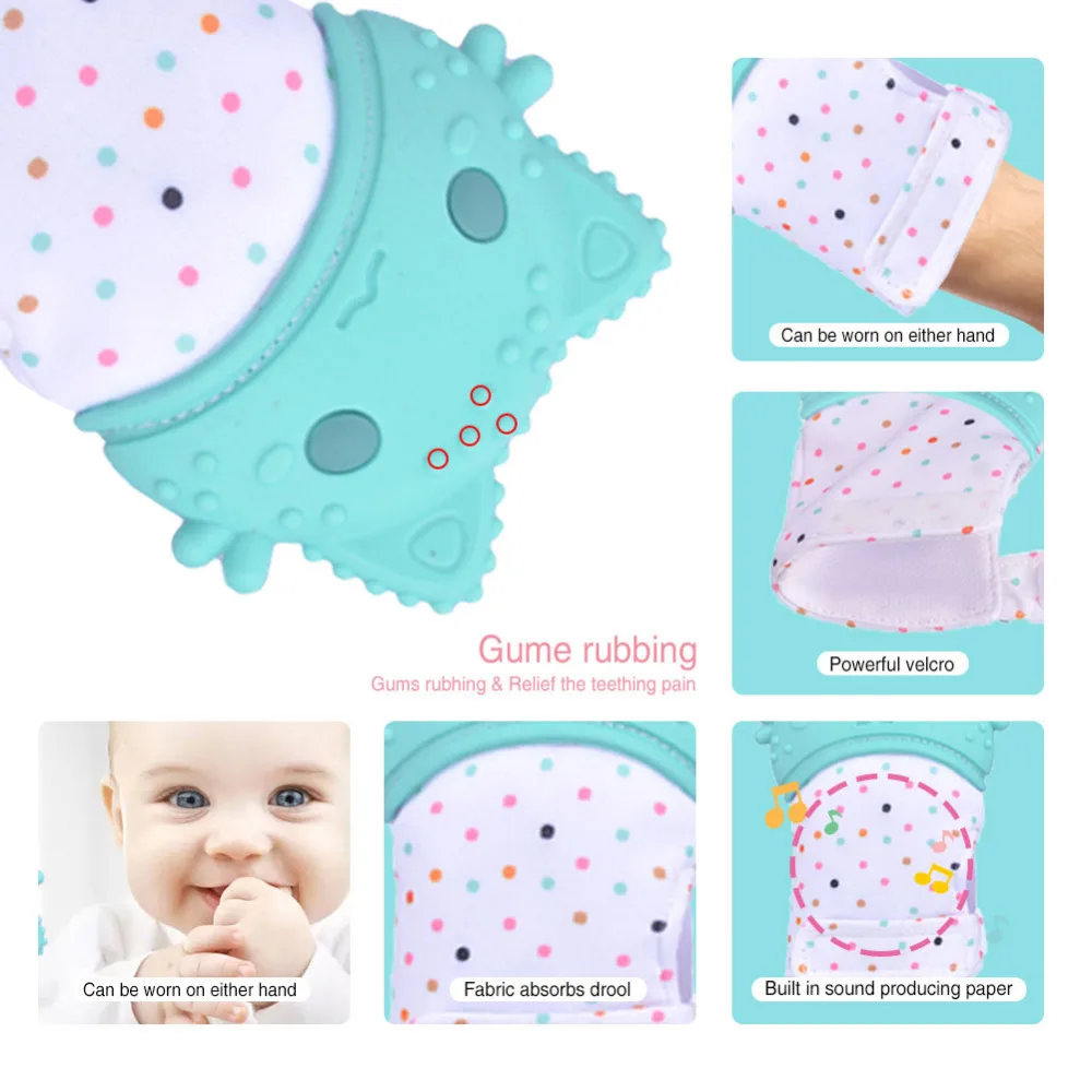 Cute Newborn Baby Gloves Silicone Baby Mitt Teething Mitten Teething