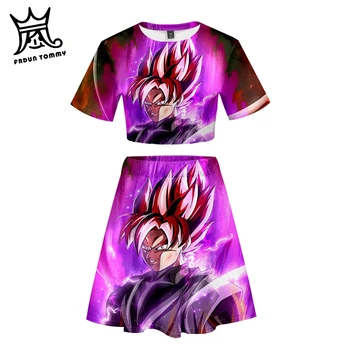 

Frdun Tommy Dragon Ball Super Saiyan 3D 2 piece set women Harajuku Corp top and skirt set Clothes 2019 Anime Cosplay girl skirt