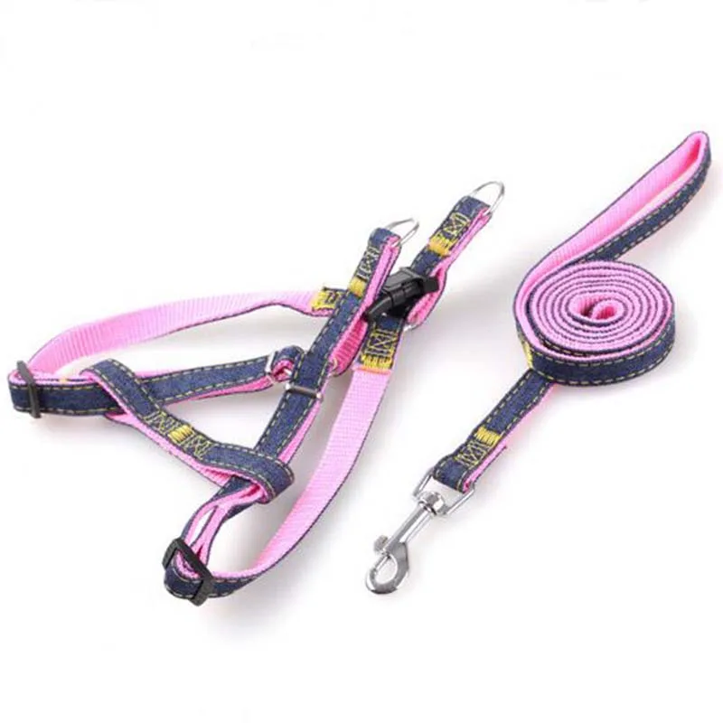 Denim Dog Leads Chest Straps Thick Wearable Traction Rope Dog Collar Leash Set for Pet Puppy Cat Big Medium Small Dog Dropship (3)