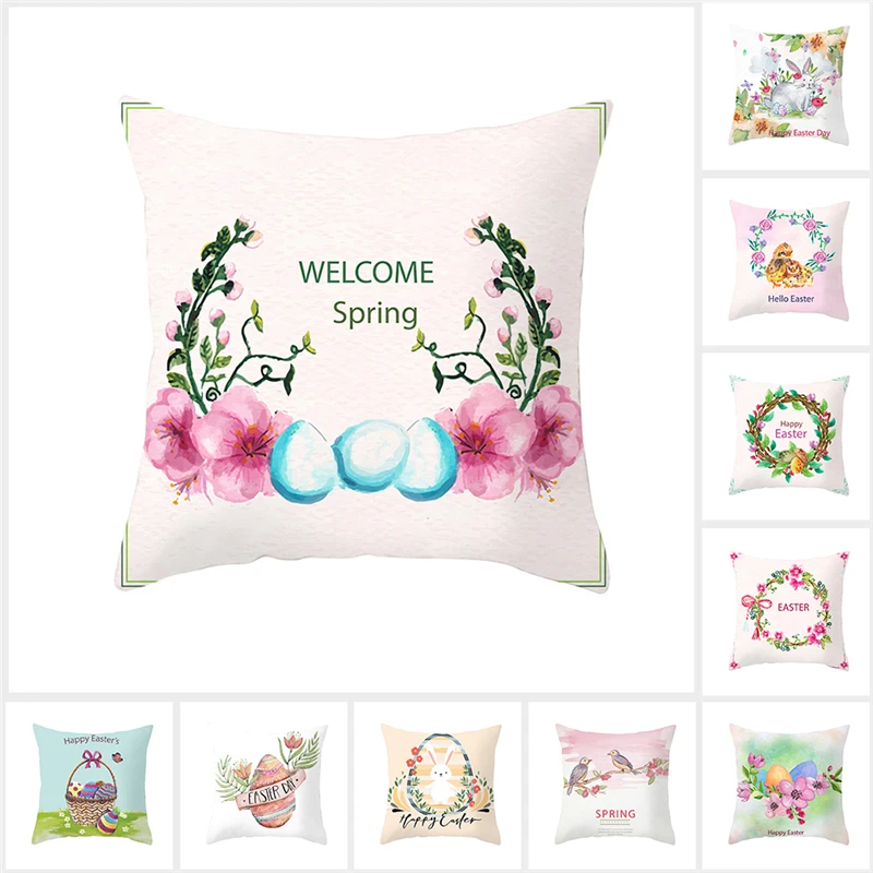 

Fuwatacchi 2019 Easter Home Decor Pillows Happy Easter Bunny Rabbit Eggs Print Sofa Throw Pillow Cases Car Spring Cushion Cover