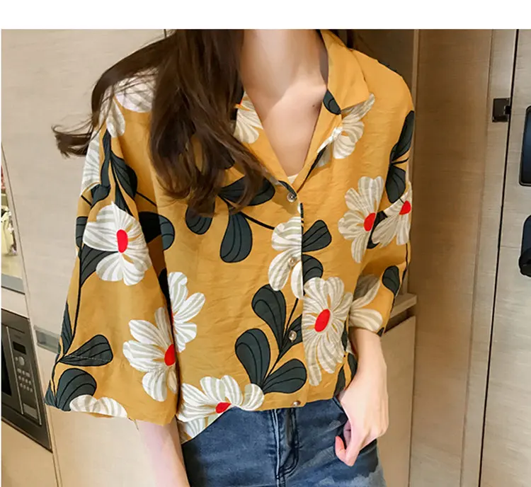 Summer Tops Women Blouses 2019 New Chic Flower Shirt Casual Chiffon Blusas Mujer Fashion Print Tops Plus Size Shirts Femme  (5)