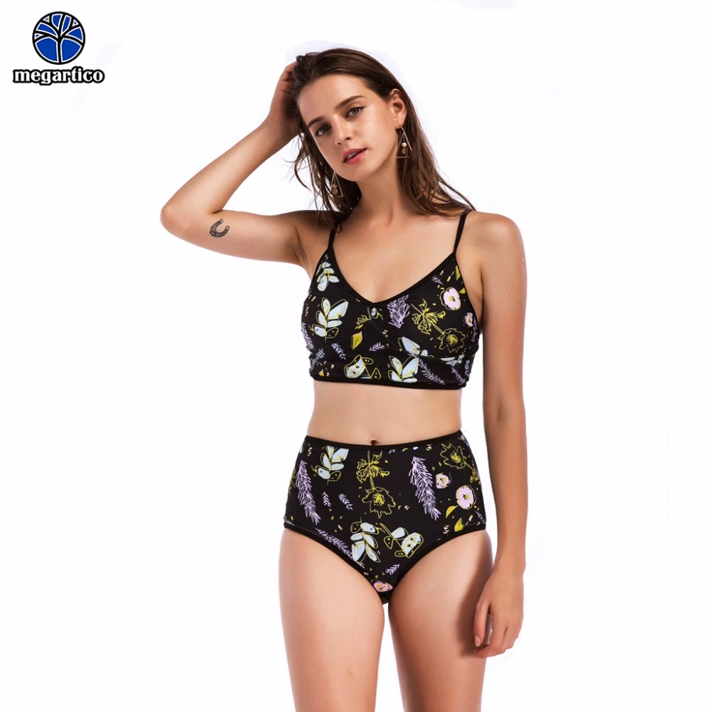 Bikinis Megartico 2018 para mujer, push up, bañador con estampado floral para mujer, bañador negro para mujer, bañador brasileño de talle alto|Conjunto de bikini| - AliExpress