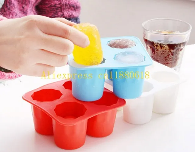 100pcs/lot 4 Cups Glass Shape Silicone Ice Cube Maker Freeze Mould Drink Party Ice Tray tool