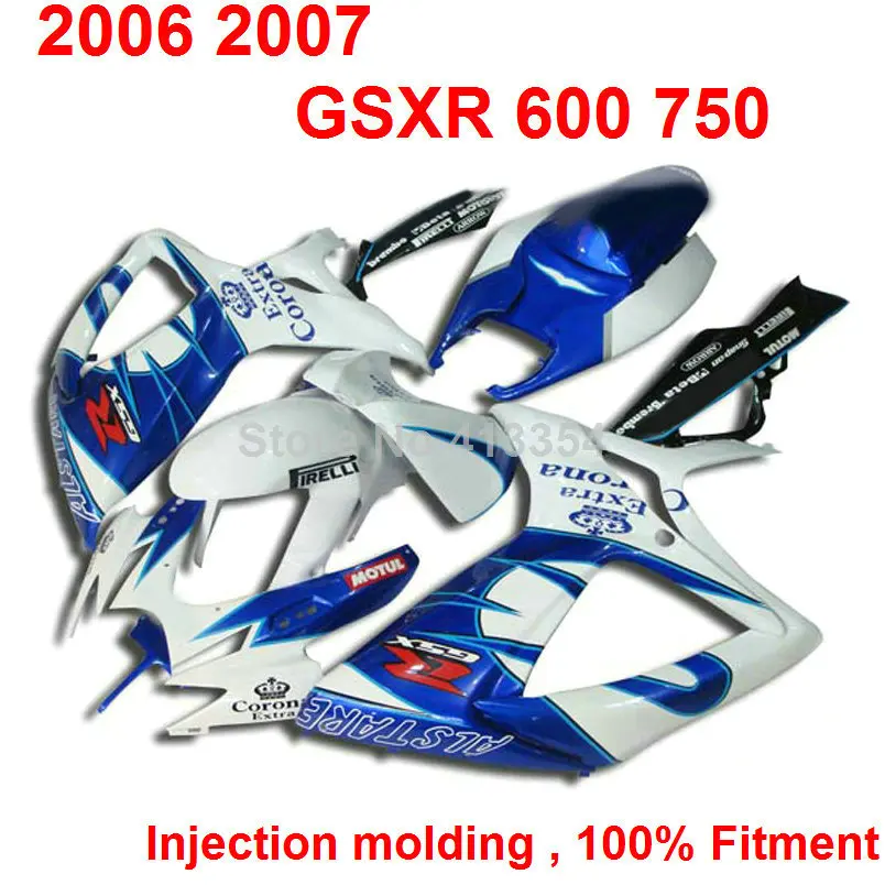 Injection font b motorcycle b font fairings for Suzuki GSXR 600 2006 2007 blue white fairings