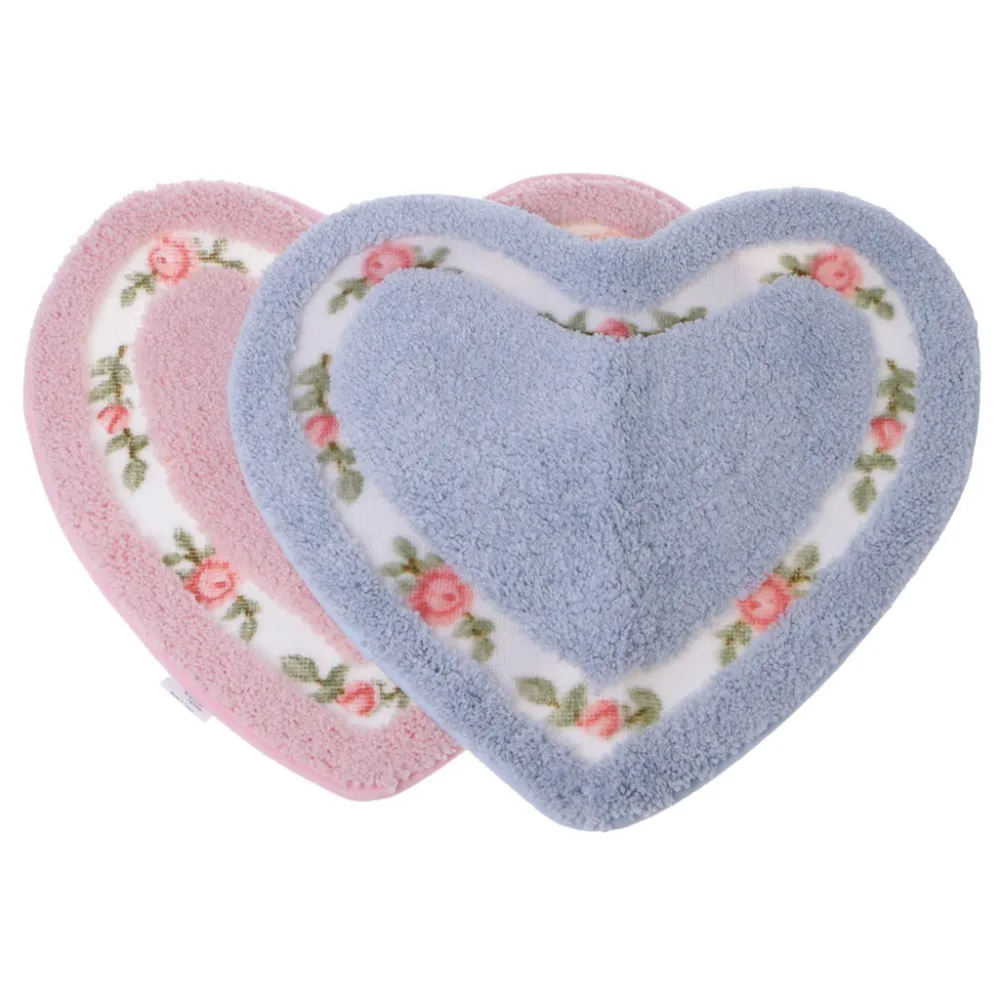 Floral Rose Floor Mat Heart Shape Bath Accent Rug Bathroom Microfiber