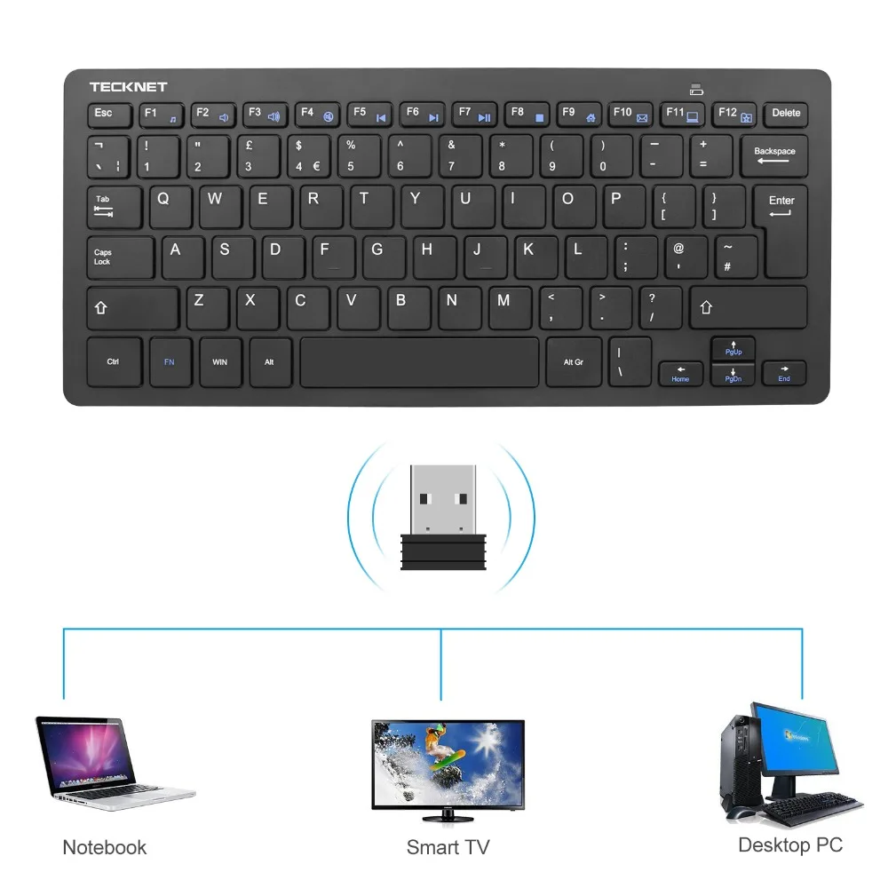 TeckNet 2,4G Беспроводная клавиатура для Windows 10/8/7/Vista/XP и Android Smart tv, английская раскладка клавиатуры шепот-тихий дизайн клавиатуры