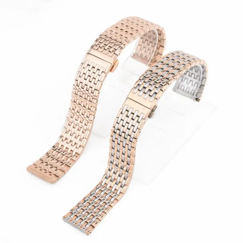 20 22mm Stainless Steel Wrist Watch Band Strap Silver Rose Gold Double Butterfly Clasp Buckle Bracelet For Men Women Relojes