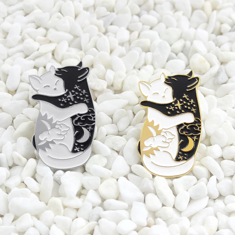

Cute day and night hugging cat enamel pin Black White Yin yang Cat pin Galaxy cat animal badge Couple gift