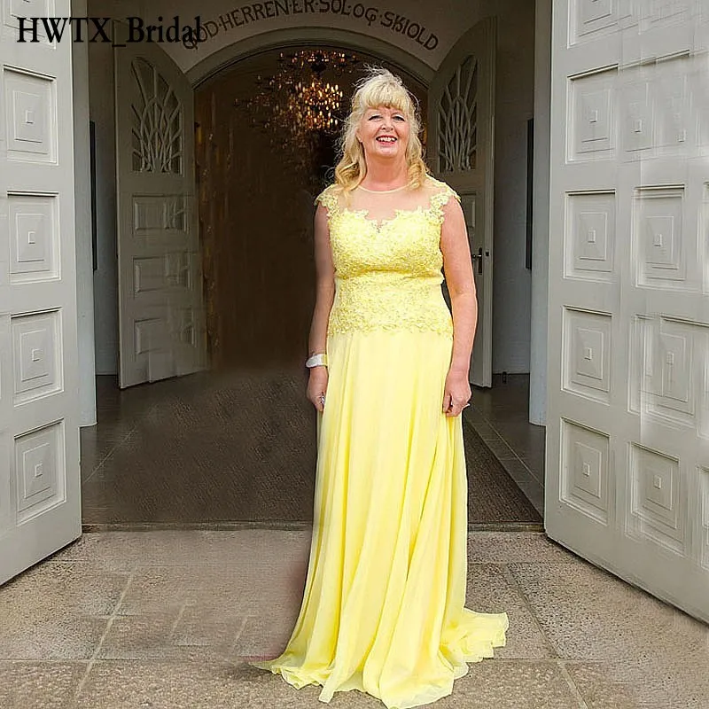 Elegant Yellow Chiffon Mother Of The Bride Dresses 2018 Plus Size A